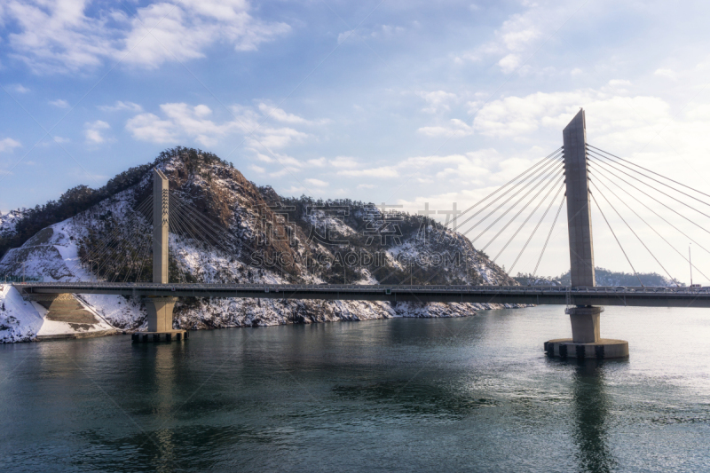 冬天,桥,岛,群山市,深雪,美,水平画幅,雪,无人,海岸地形