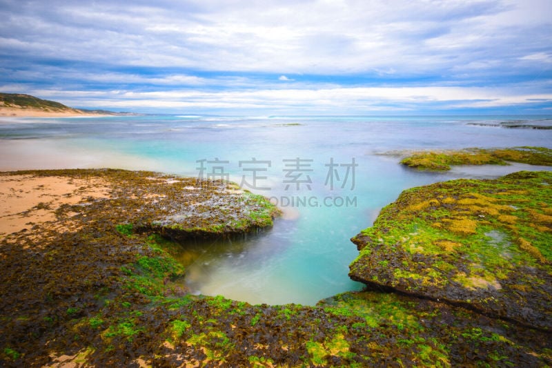 波特西,海滩,云,维多利亚州,海浪,海岸线,波浪,岩石,澳大利亚,夏天