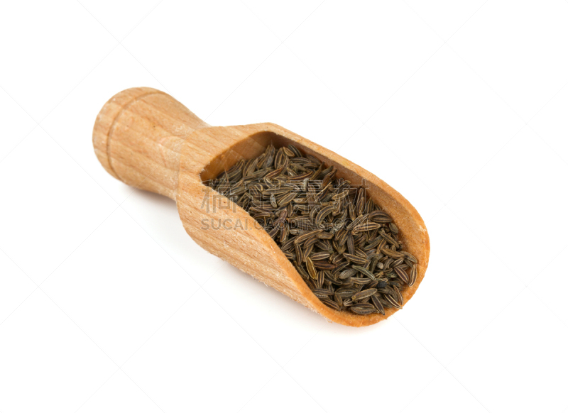 孜然,白色背景,干燥食品,印度香料,香菜,马萨拉,舀勺,木匙,芳香的,水平画幅