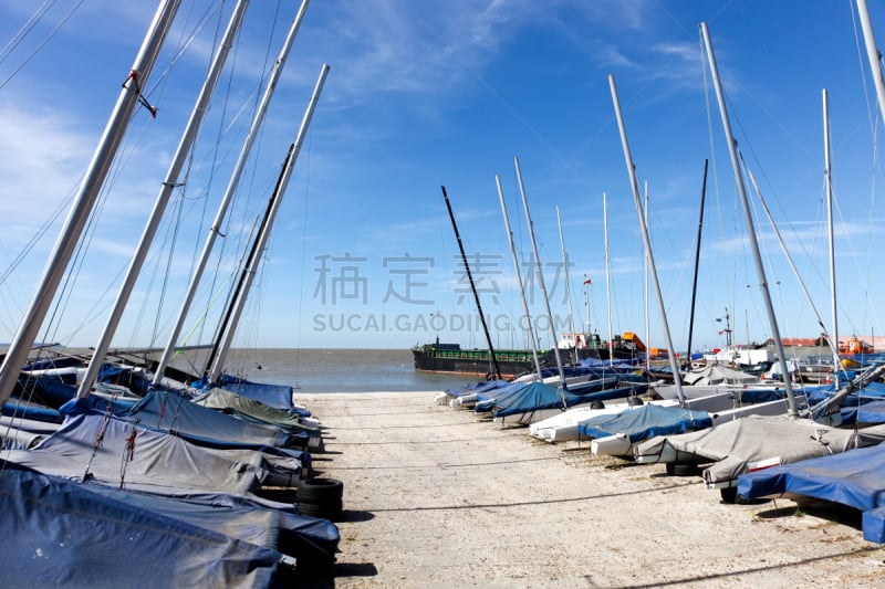 whitstable,肯特,海滩,英国,有帆船,天空,留白,水平画幅,肯特岛,无人