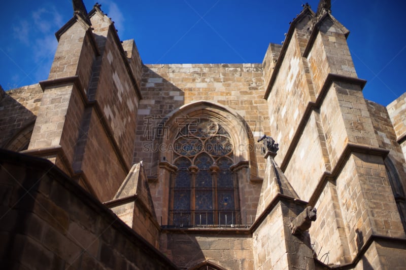 Barcelona, Spain, Barri Gotic district - facade of a gothic building