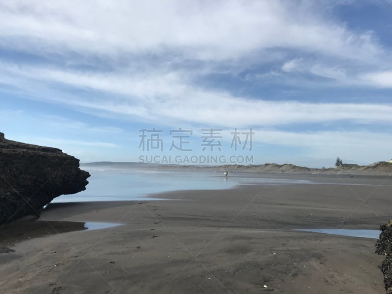 黑沙,岩石,自然,水,怀卡多区,水平画幅,无人,新西兰北岛,户外,海洋