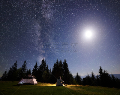 星系,月亮,旅行者,明亮,帐篷,山,室内过夜,蠢人,露营,享乐