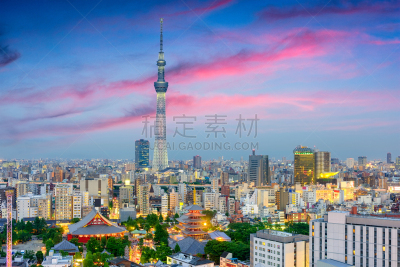 东京,日本,都市风景,浅草观音寺,浅草,东京天空树,台东区,传统,航拍视角,城市天际线