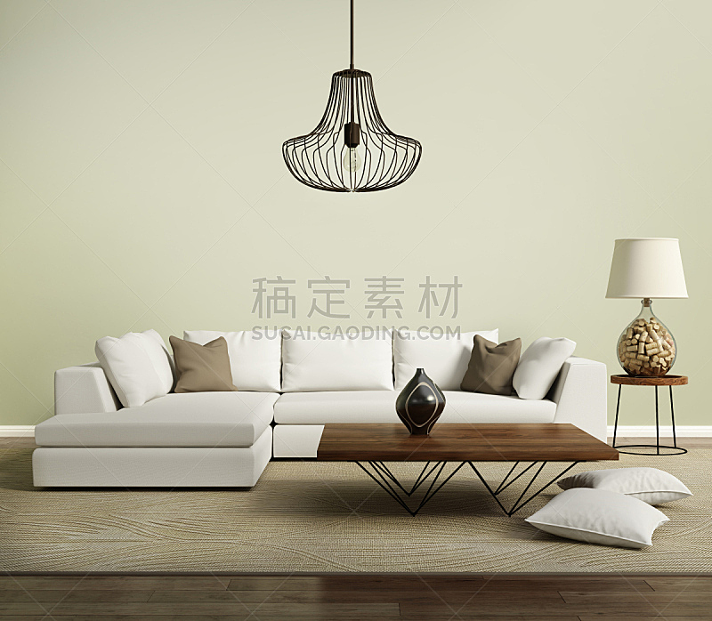 灯,现代,沙发,极简构图,米色,样板间,住宅内部,室内,水平画幅,地毯