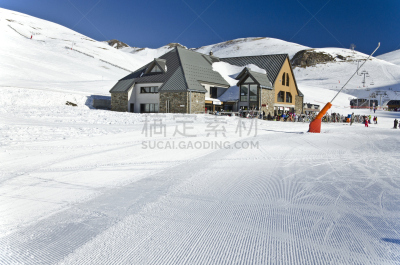 滑雪场,居住区,上比利牛斯,惊人的岩石,宝丽丝山脉,度假胜地,水平画幅,山,雪,滑雪坡