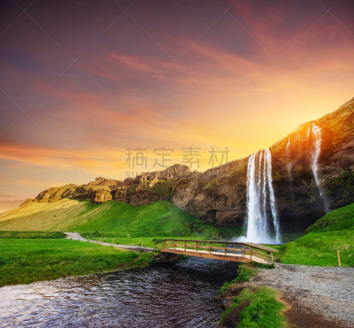 自然美,瀑布,夏天,日光,冰岛国,白昼,Seljalandsfoss Waterfall,云景,下载,流动