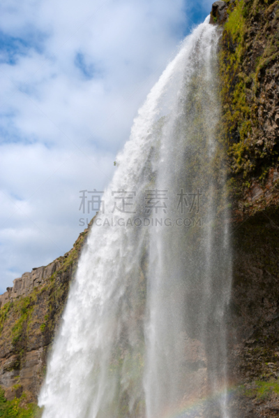 瀑布,冰岛国,自然,垂直画幅,天空,seljalandsfoss waterfall,旅游目的地,绿色,岩石,无人