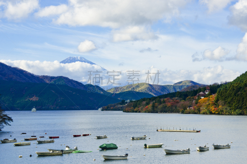 富士山,湖,山,背景,工业船,旅游目的地,富士箱根伊豆国立公园,箱根湿地植物园,箱根园,鸟居