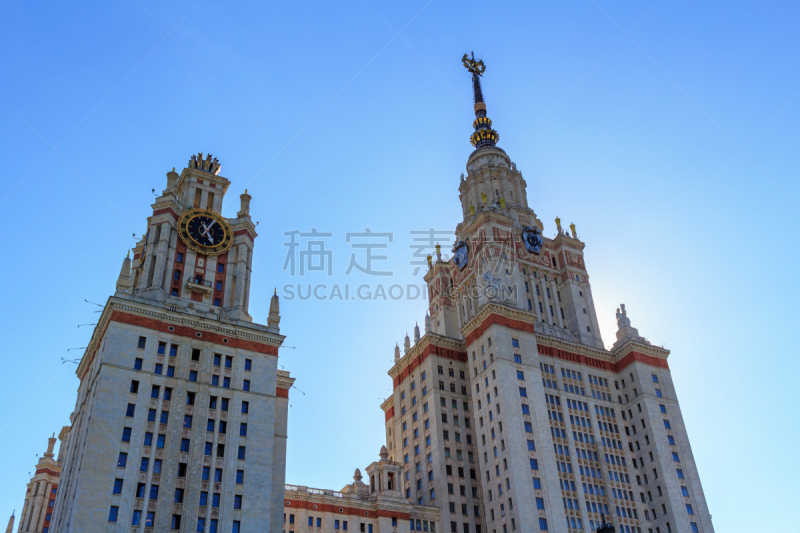 天空,夏天,莫斯科,蓝色,黄昏,大学,塔,背景,州,mikhail lomonosov