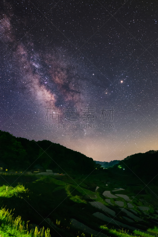 星星,稻,田地,颐达,长野县,梯田,垂直画幅,星系,夜晚,无人