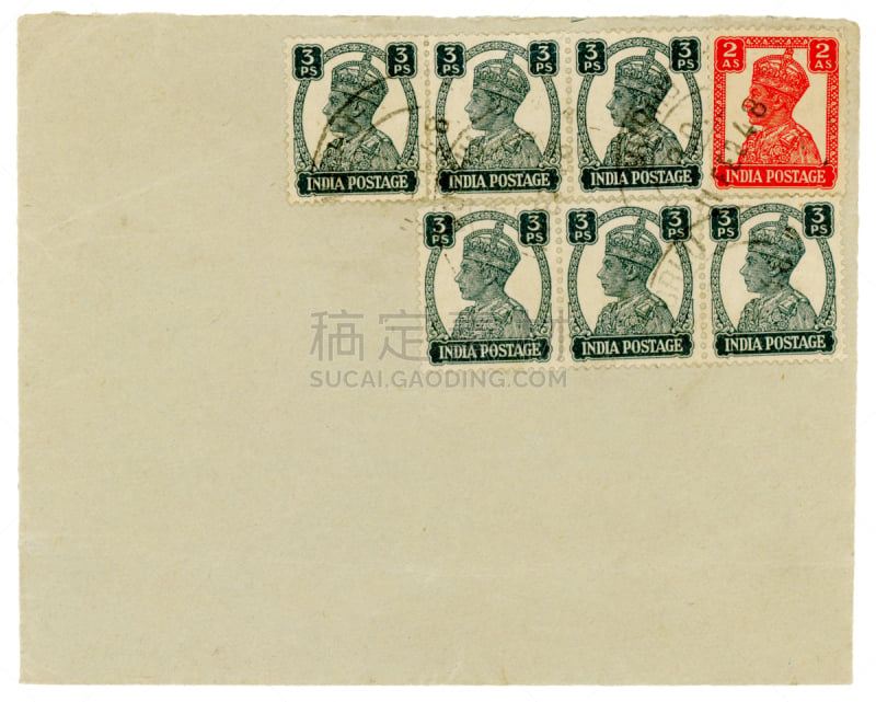 1948,信封,印度,航空邮件,1940年至1949年,邮戳,过时的,空的,背景分离,信函