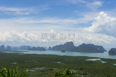 泰国,攀牙府,视角,馕,水,天空,水平画幅,无人,夏天,户外