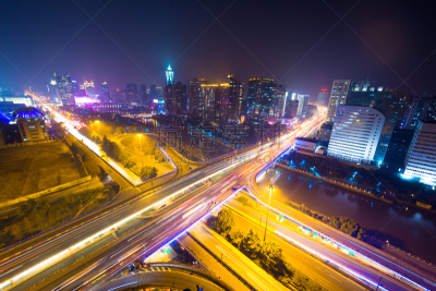 夜晚,交通,都市风景,高架道路,星迹,天空,水平画幅,无人,陆用车,户外