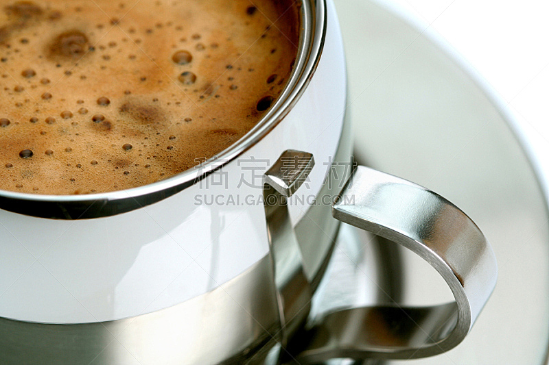 咖啡杯,褐色,水平画幅,无人,茶碟,饮料,金属,特写,咖啡,白色