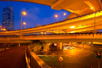 高架桥,夜晚,公路,城市生活,浦西,高架道路,陆用车,曙暮光,灯,都市风景