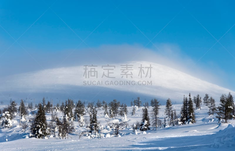 拉普兰,山,地形,芬兰,天空,休闲活动,水平画幅,雪,滑雪坡,偏远的