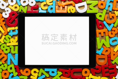 正上方视角,字母,数字,平板电脑,留白,知识,白色,技术,计算机