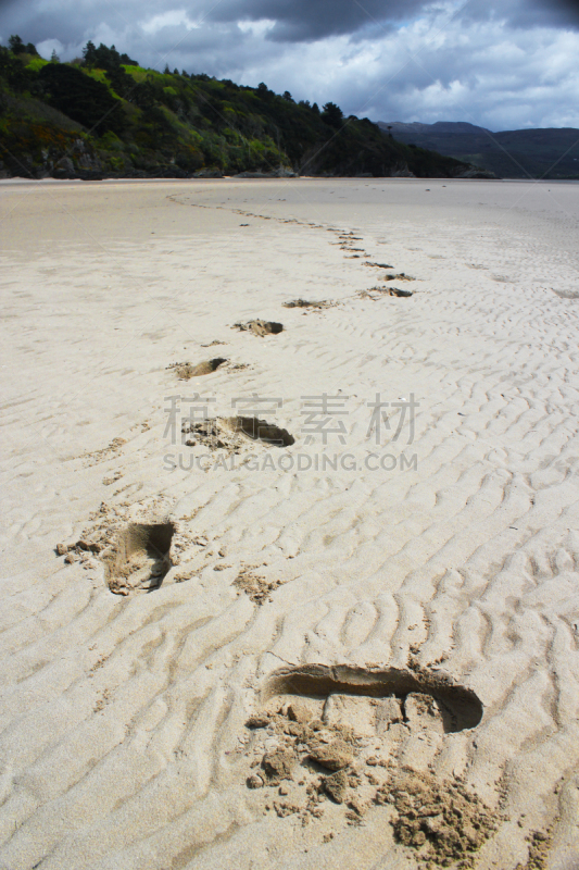 脚印,沙子,波特梅里恩,垂直画幅,海滩,无人,英国,威尔士,格温内思郡,户外