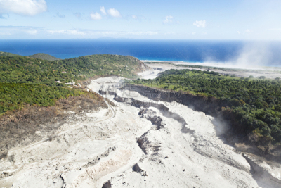 蒙特塞拉特,灰,苏弗里埃尔火山,火山碎屑流,英属蒙塞拉特岛,水,天空,水平画幅,无人,户外