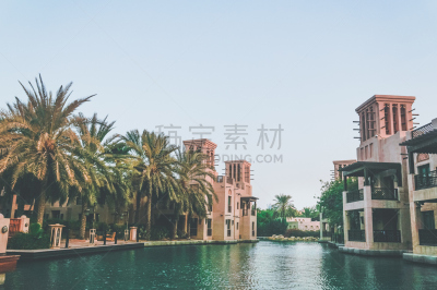 迪拜,早晨,卓美亚古城水上行宫酒店,玛蒂娜特朱美拉,朱梅拉,购物中心,豪华酒店,水,人造的,度假胜地
