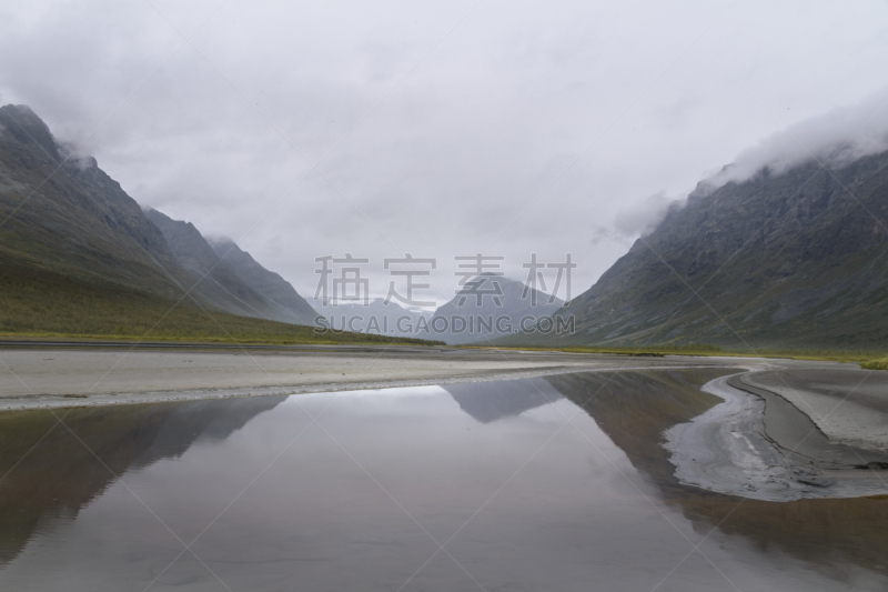 地形,山,河流,多云,秘密,水,天空,雪,草,瑞属拉普兰