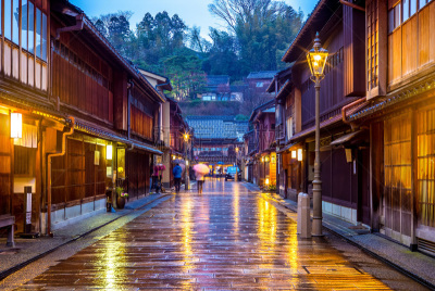 居住区,东,北陆地区,里山,茶馆,夜晚,古老的,当地著名景点,古典式,曙暮光