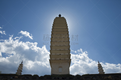 崇圣寺三塔,天空,水平画幅,建筑,无人,建筑外部,户外,云景,建筑结构,太阳