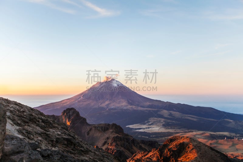 波波卡特佩特火山,水平画幅,雪,无人,火山地形,夏天,户外,拉丁美洲,山,黎明