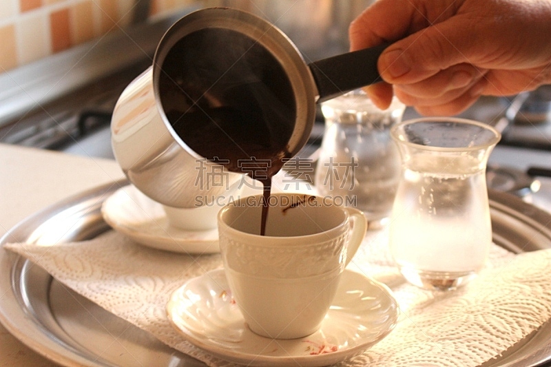 土耳其清咖啡,咖啡壶,黑咖啡,纯净水,水平画幅,热饮,咖啡,瓷器,不锈钢,清新