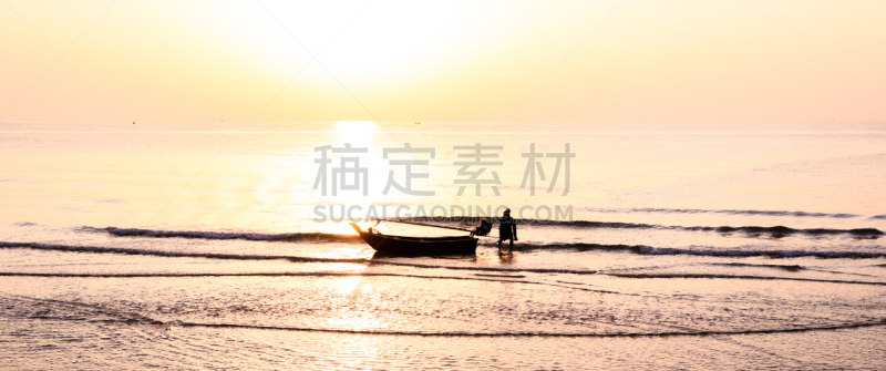 渔船,海滩,黎明,鸡尾酒,自然美,华欣,巴蜀,渔夫,水,天空