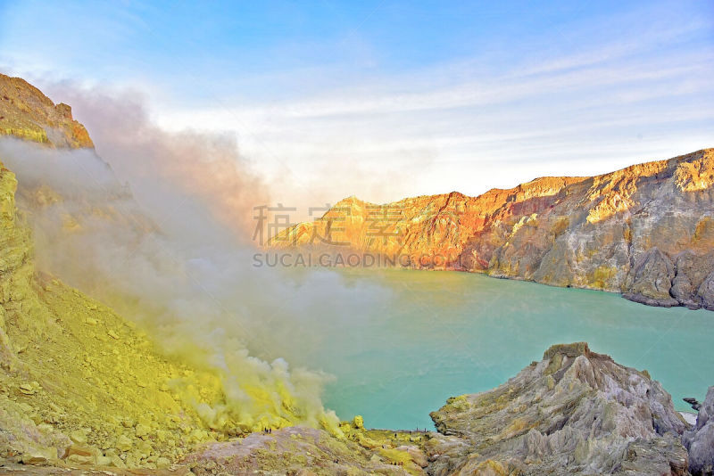 火山口,酸,水平画幅,无人,火山地形,异国情调,户外,烟,湖,硫磺