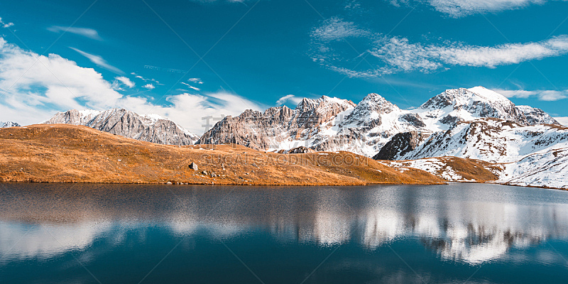 湖,高处,山,广角,宏伟,阿尔卑斯山脉,陆地,看,反射