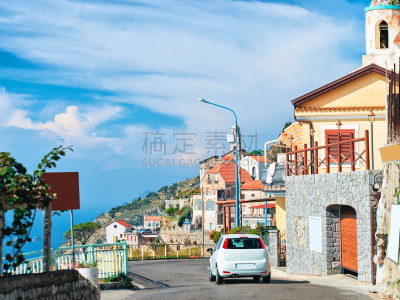 阿玛菲海岸,路,汽车,水平画幅,山,无人,交通,夏天,伊特鲁里亚海,那不勒斯海湾