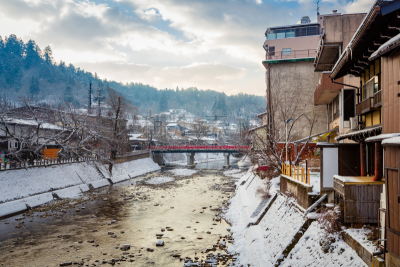 水, 高山市,桥,雪,日本,小溪,乡村,木制,红松,日出