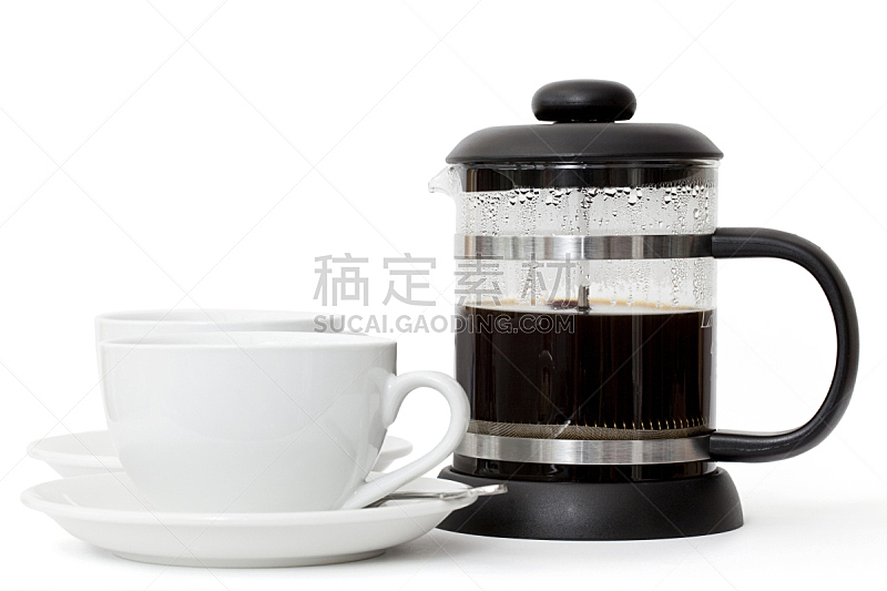 咖啡,滤压壶,饮料,商务,白色背景,背景分离,咖啡杯,杯,饮食,茶碟