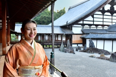 日本人,京都市,东福寺,和服,女人,禅宗,灵感,水平画幅,沙子,户外