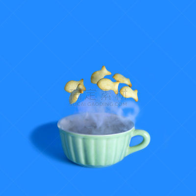鱼类,蒸汽,轻轻浮起,饼干,茶杯,在上面,热,杯,图像处理,小的
