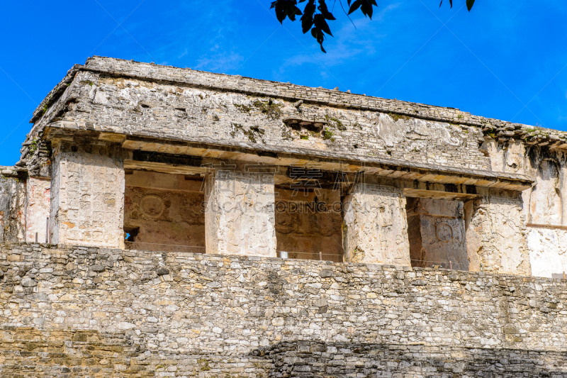 Close view of the Palace of Palenque, was a pre-Columbian Maya civilization of Mesoamerica. Known as Lakamha (Big Water). UNESCO World Heritage