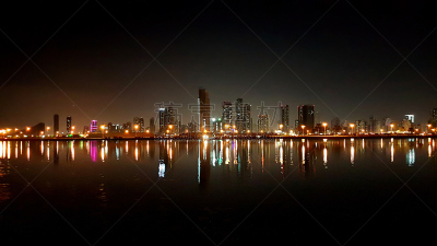 夜晚,河堤,海湾,散步道,伦敦城,水,天空,朱梅拉,沙迦城市,水平画幅