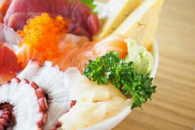 生鱼片,散寿司,日本食品,饭碗,餐具,水平画幅,传统,膳食,海产,蟹棒
