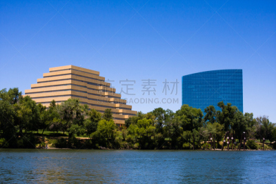 西萨克拉门托,城市天际线,办公室,水,天空,金字形神塔,水平画幅,无人,古老的,户外