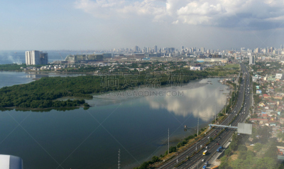 马尼拉,航拍视角,马尼拉海湾,水,水平画幅,无人,路,菲律宾,户外,城市