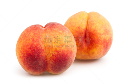 桃,两个物体,圆形,水平画幅,水果,无人,色彩鲜艳,生食,白色背景,黑尔早期的桃子