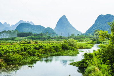 喀斯特,山,河流,风景,遇龙河,阳朔,桂林,洞穴,水,天空