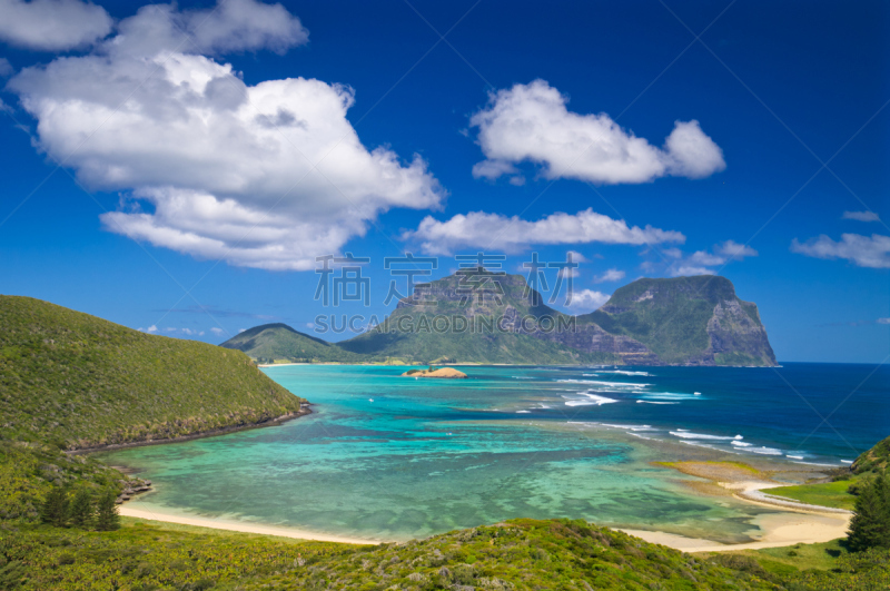 火山山峰,泻湖,风景,澳大利亚,豪勋爵岛,在上面,水,天空,新南威尔士,水平画幅