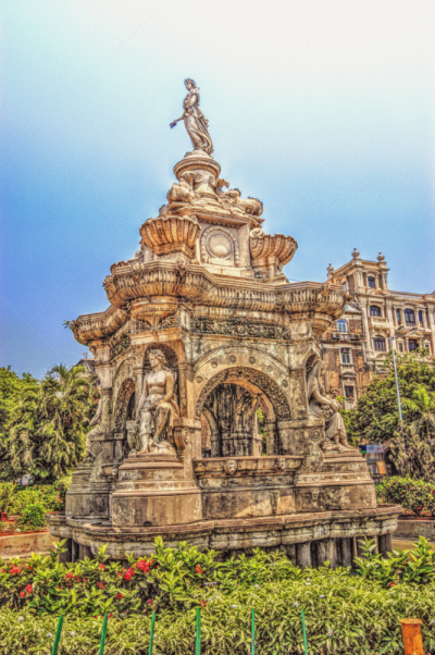 高动态范围成像,孟买,印度,植物群,喷泉,垂直画幅,建筑,旅行者,殖民地式,摄影