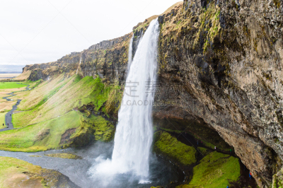 塞里雅兰瀑布,seljalandsfoss waterfall,瀑布,水,美,公园,休闲活动,水平画幅,无人,偏远的