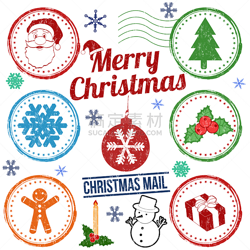 橡皮章,邮戳,绘画插图,圣诞树,礼物,剪贴本,标签,圣诞老人,季节