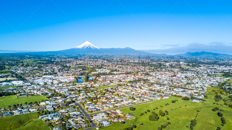 郊区,居住区,新普利茅斯,草地,新西兰,塔拉纳基山,背景,航拍视角,与众不同,水